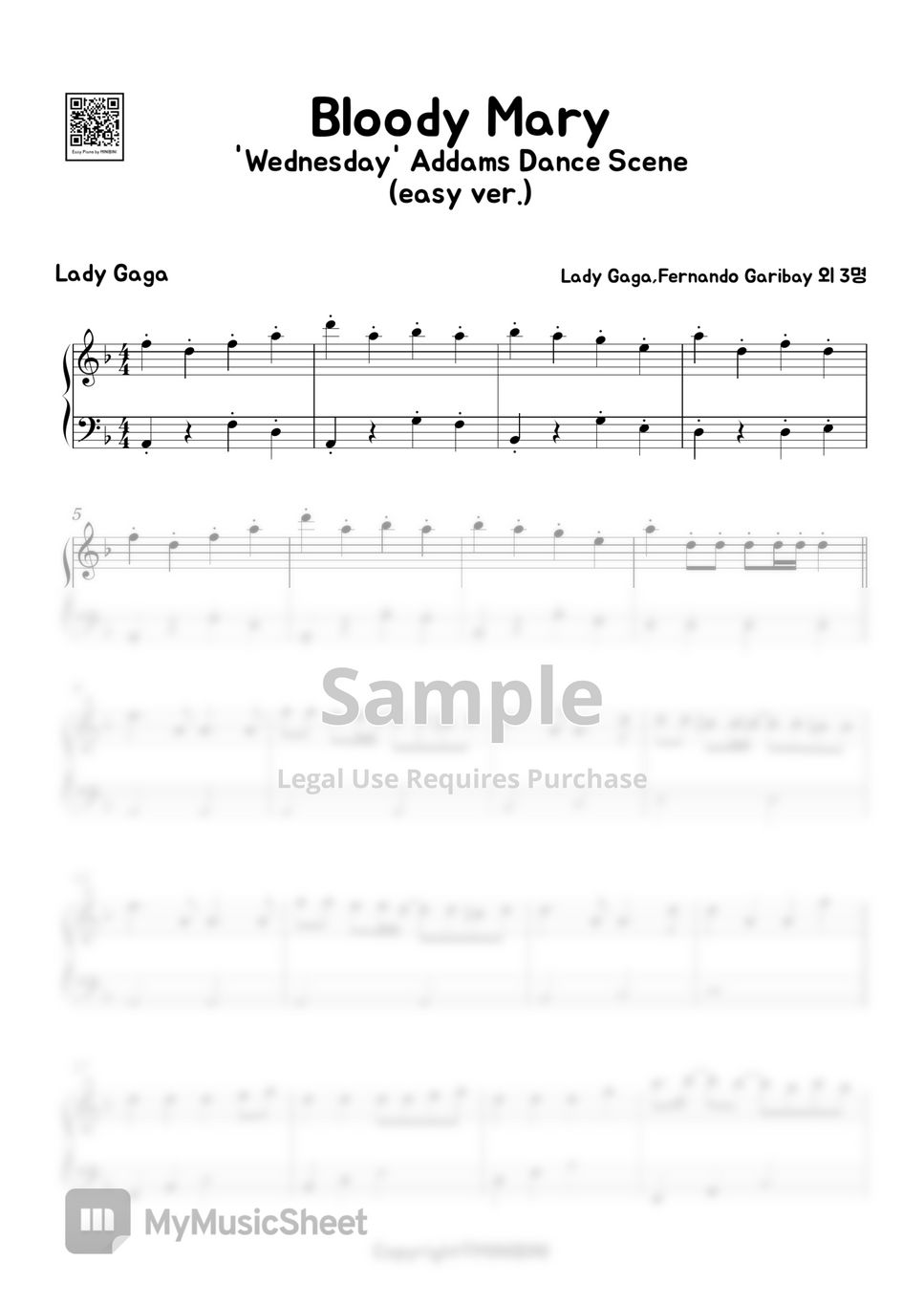 Lady Gaga Bloody Mary (Easy Version) Sheets by MINIBINI