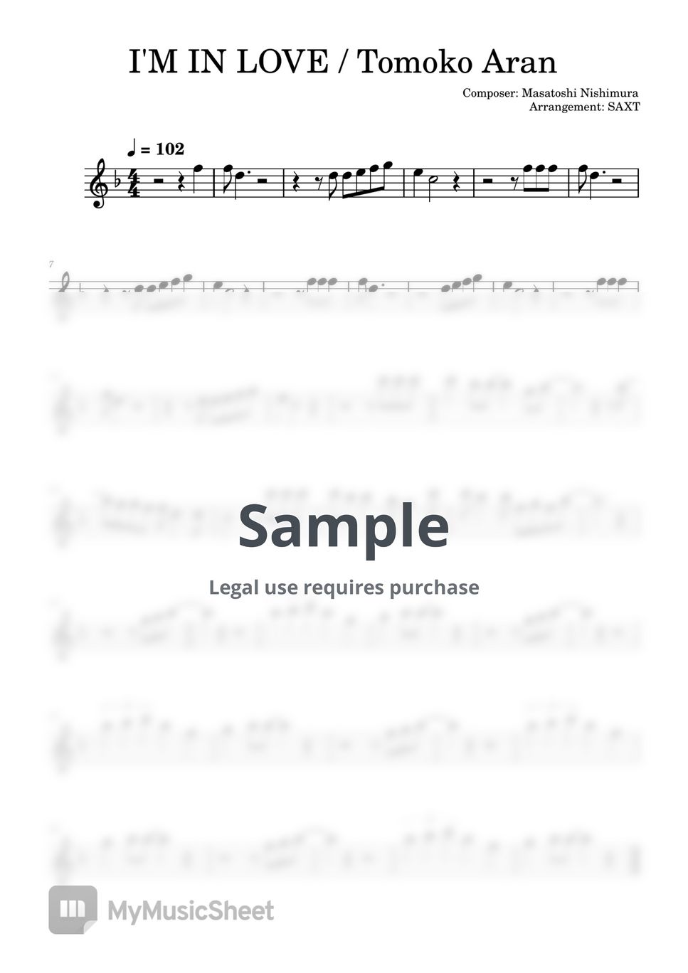 Tomoko Aran - I'M IN LOVE (Easy sheet music) 악보 by SAXT