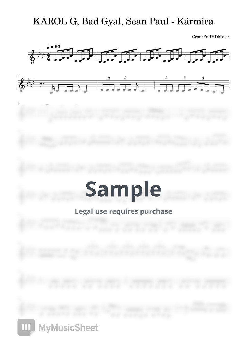 KAROL G, Bad Gyal, Sean Paul Kármica 악보