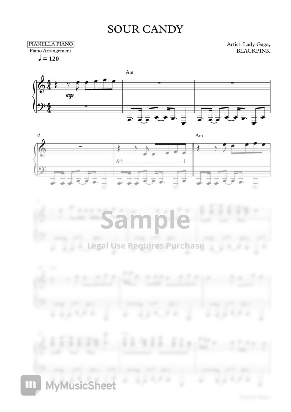 Lady Gaga, BLACKPINK - SOUR CANDY by Pianella Piano (Piano Sheet + Drum Backing Track)