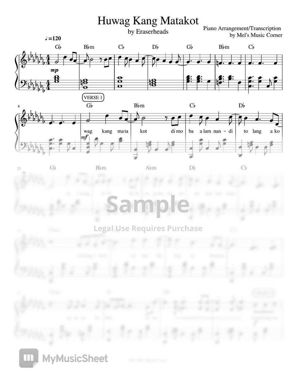 Eraserheads - Huwag Kang Matakot (piano sheet music) by Mel's Music Corner