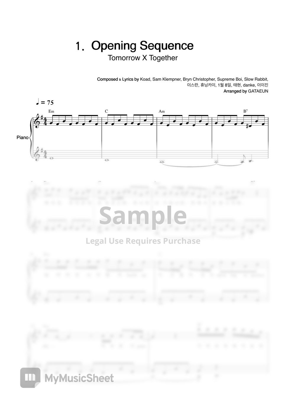 Tomorrow X Together - minisode2 Full Score Original Key + Easy Key by GATAEUN