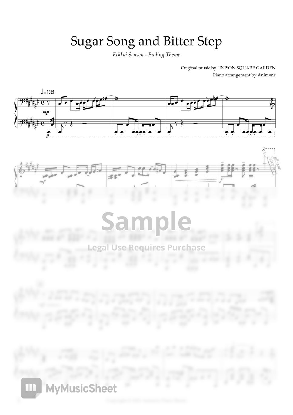 UNISON SQUARE GARDEN Sugar Song and Bitter Step (Kekkai Sensen ED) 악보