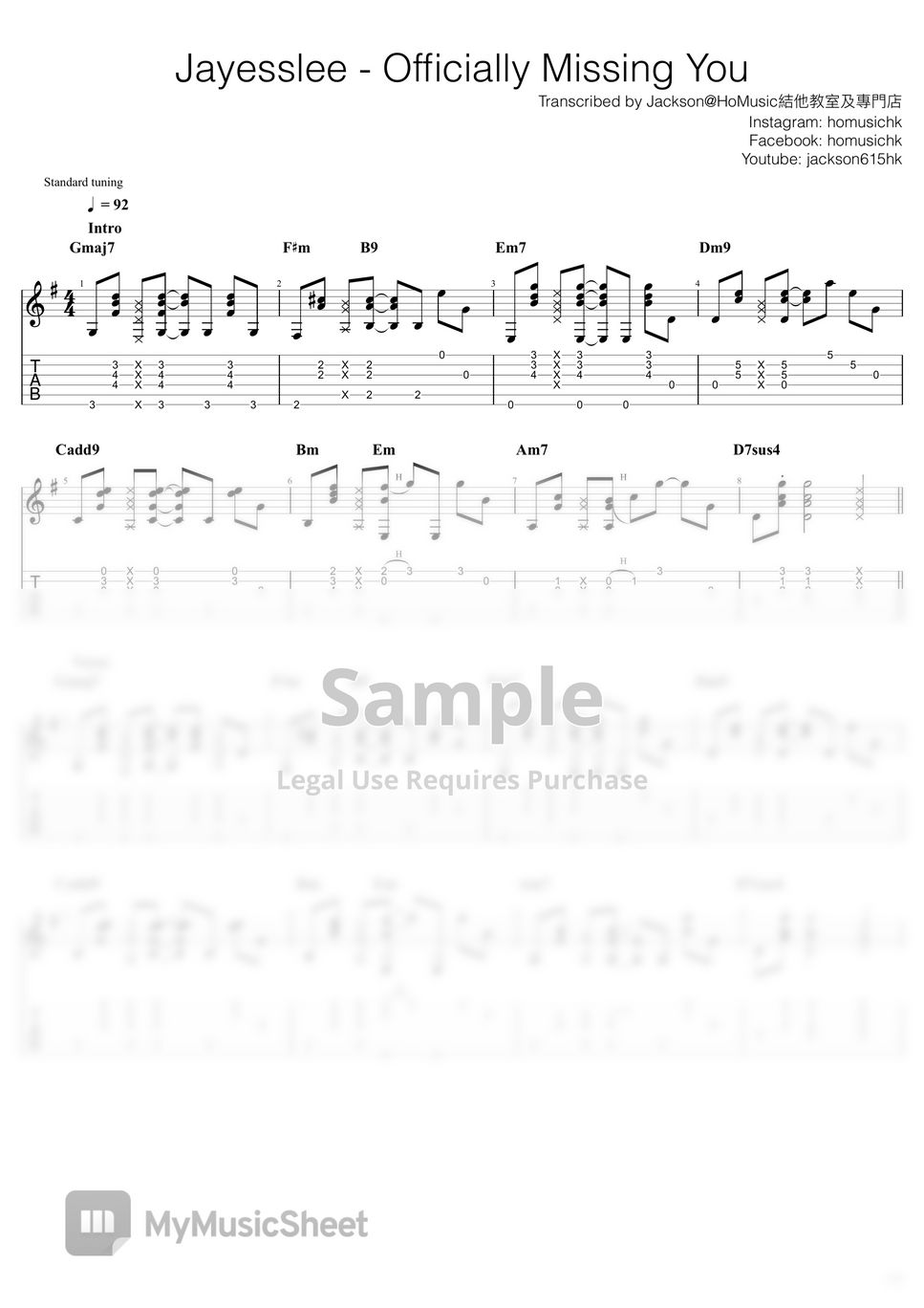 Jayesslee officially missing you guitar tab full song sheets by