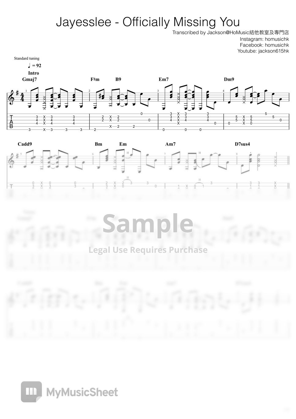 Jayesslee - Officially Missing You (Guitar Tab, Full Song) by Jackson Cheung
