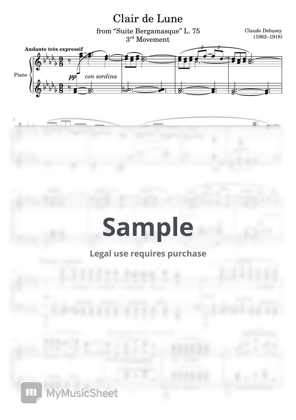Claude Debussy Clair de Lune (piano) Sheets by Piano Tutorial Score