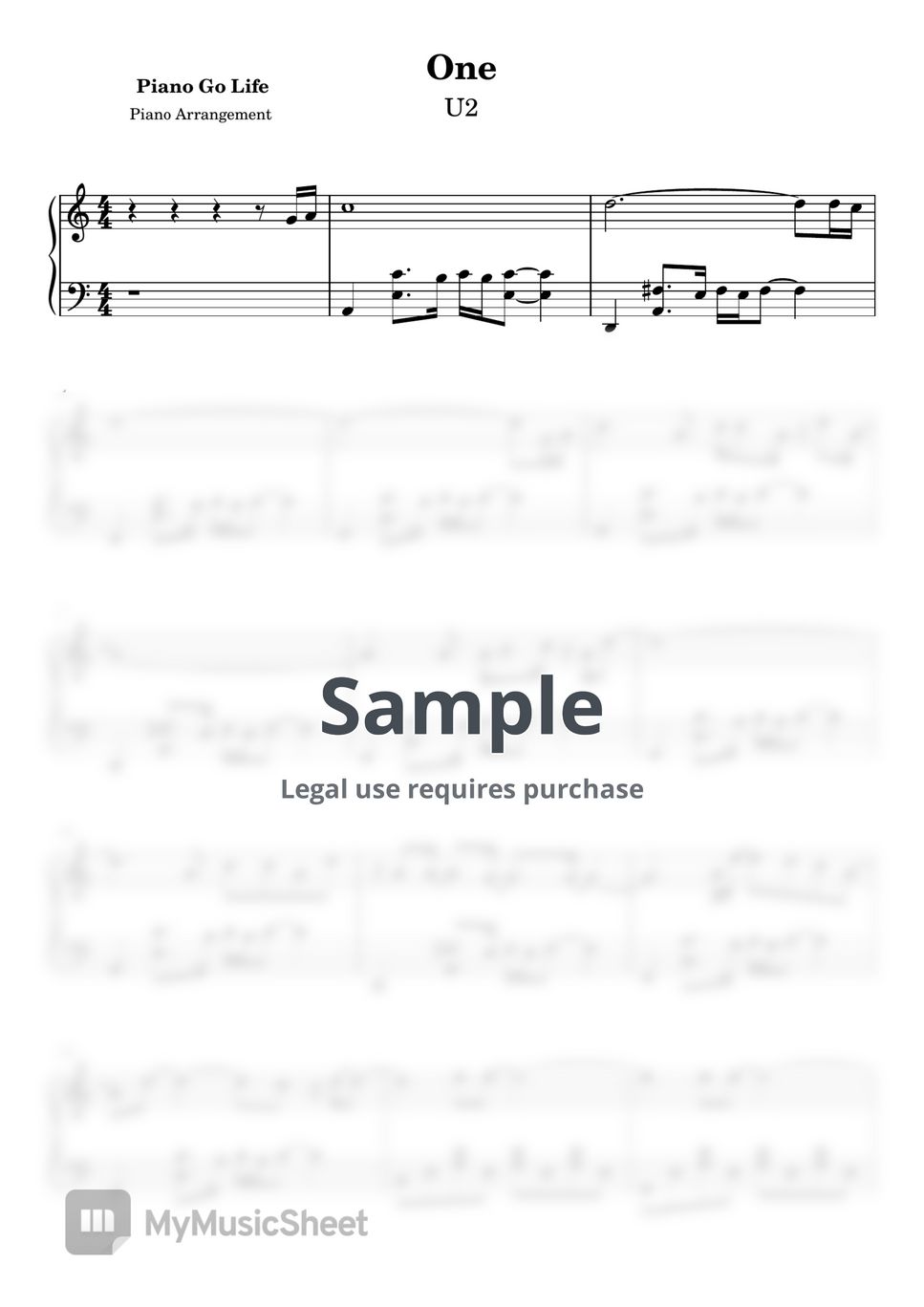 U2 - One Sheets by Piano Go Life