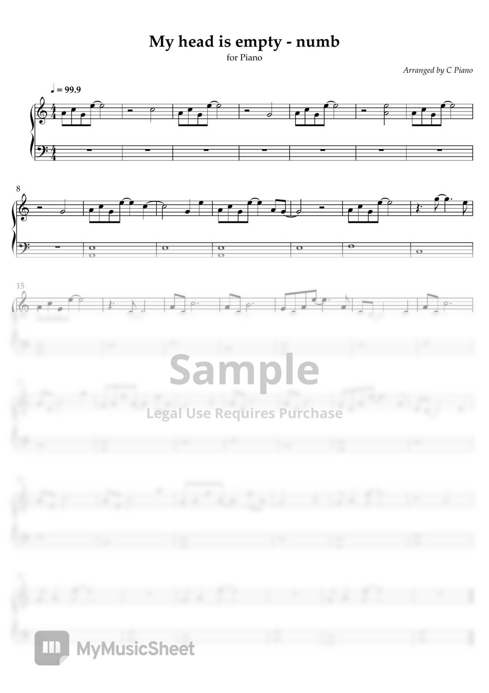 Numb My Head Is Empty Easy Version Partitura By C Piano