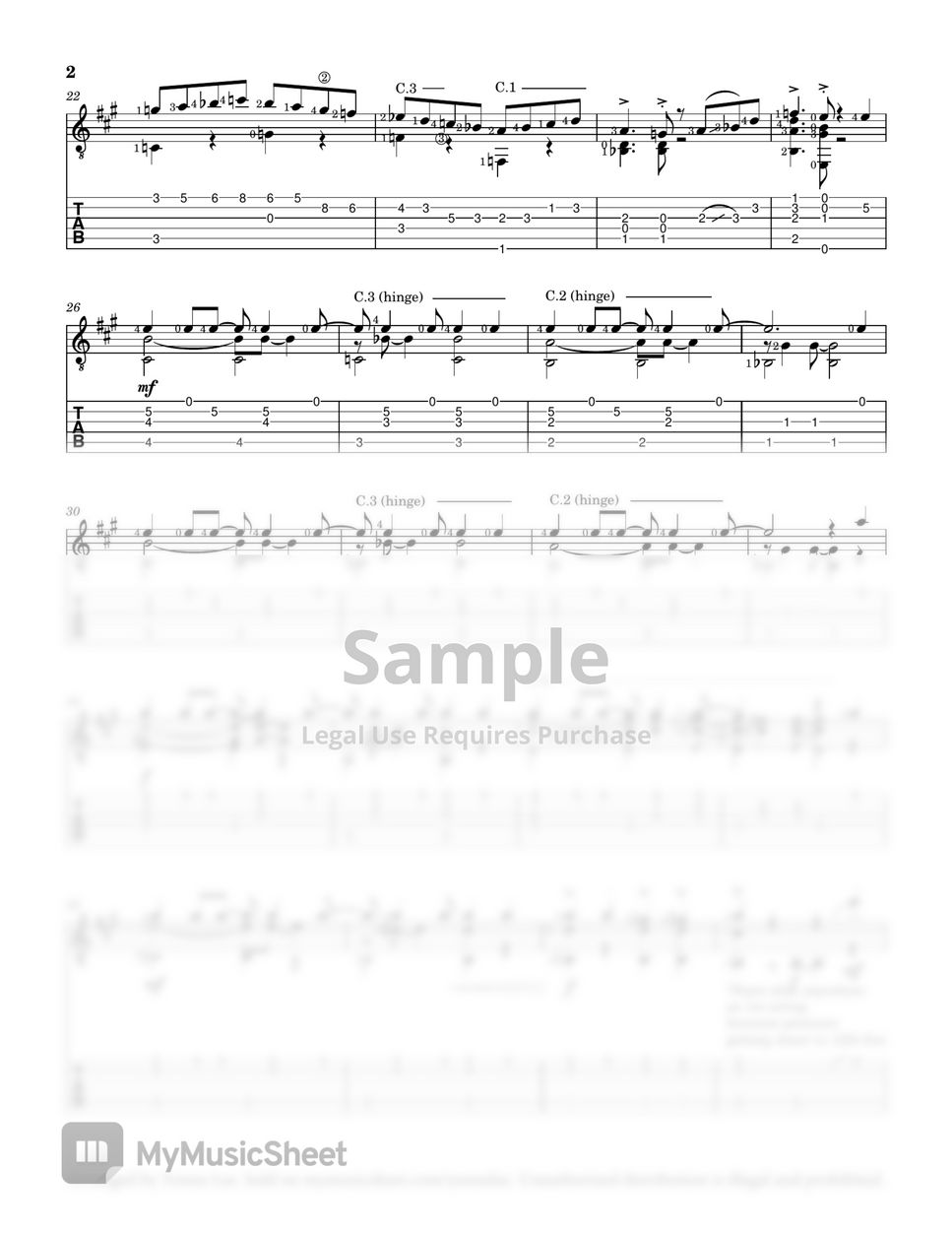 Antonio Carlos Jobim - One Note Samba (Staff+Tab) by Yenne Lee