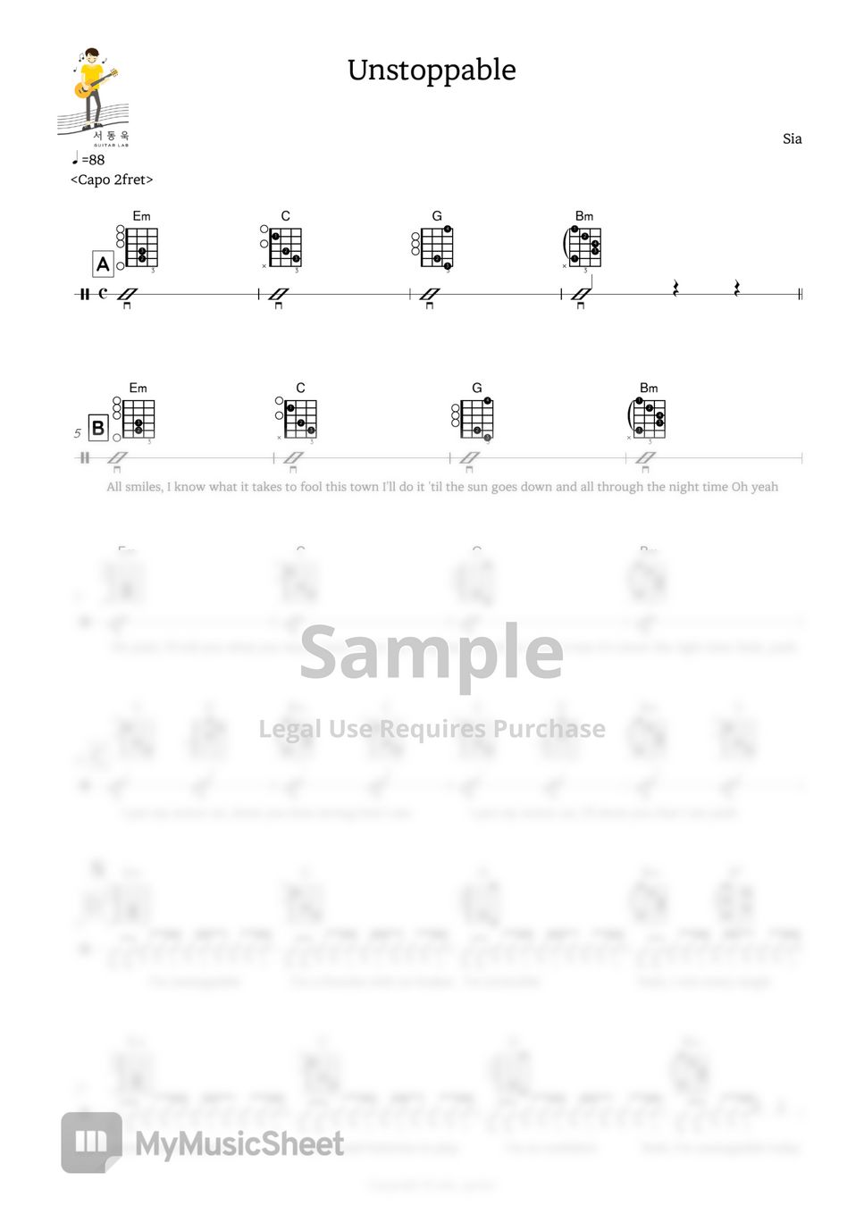 sia - Unstoppable (Guitar TAB) Sheets by 서동욱