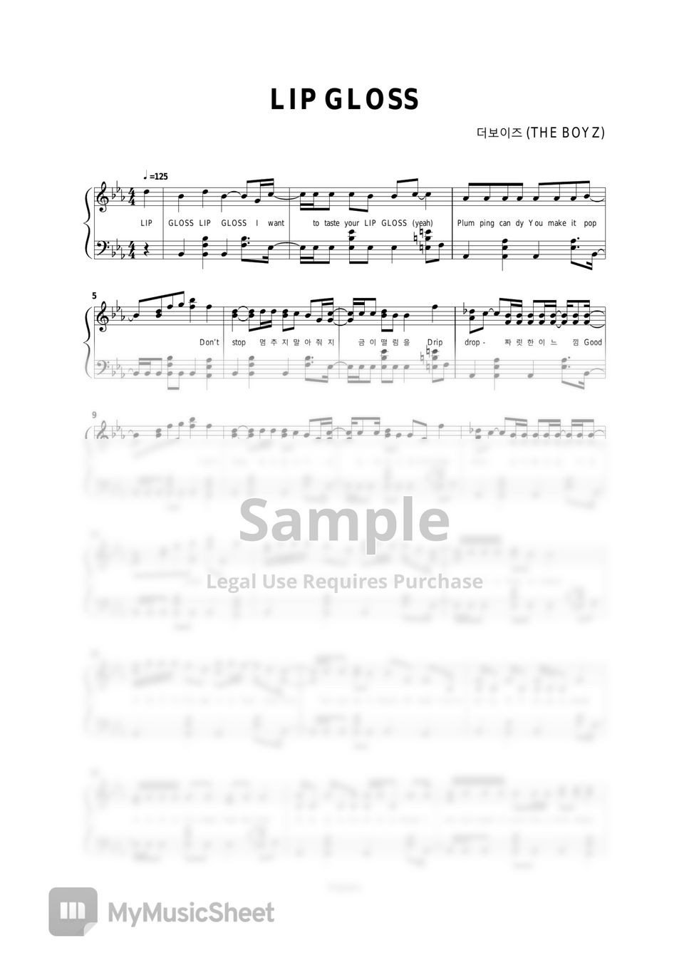 더보이즈 (THE BOYZ) LIP GLOSS (피아노 악보 (Piano Sheet) / 가사 O) Sheets by Dopiano