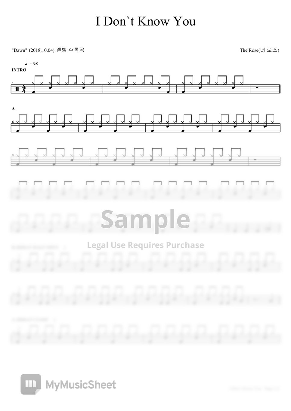The Rose(더 로즈) I Don`t Know You Sheets by COPYDRUM
