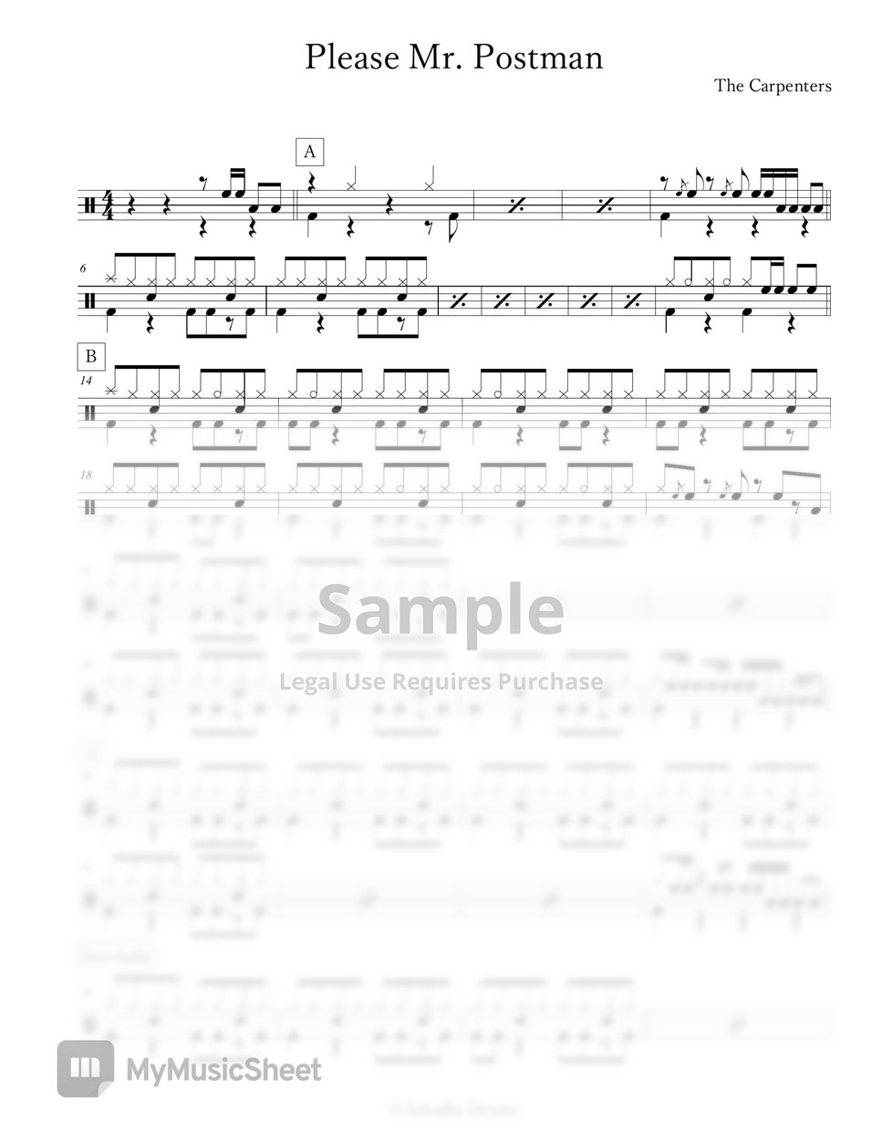 The Carpenters Please Mr. Postman Sheets by Arkadia Drums