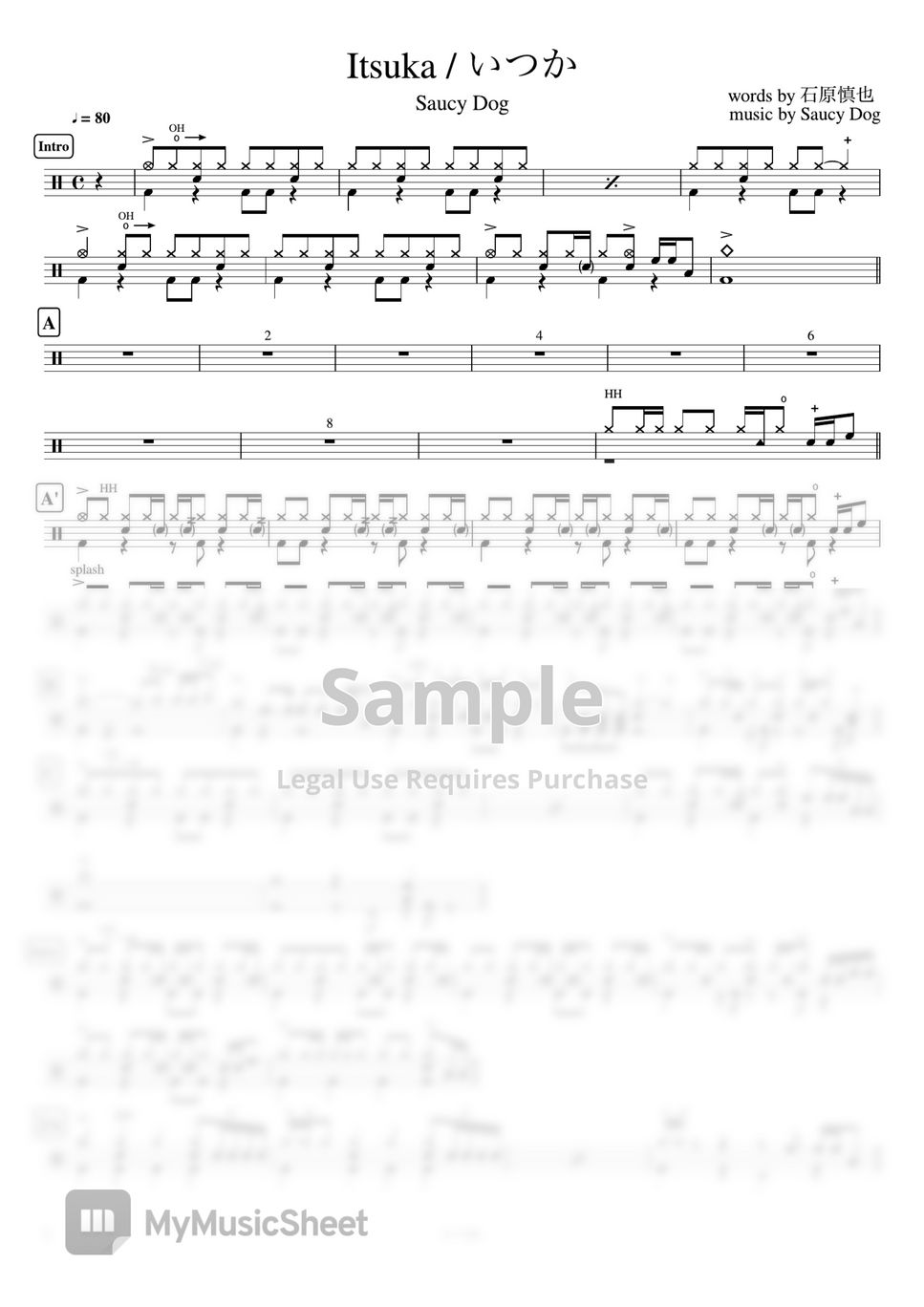 Saucy Dog - Itsuka / いつか by Cookai's J-pop Drum sheet music!!!