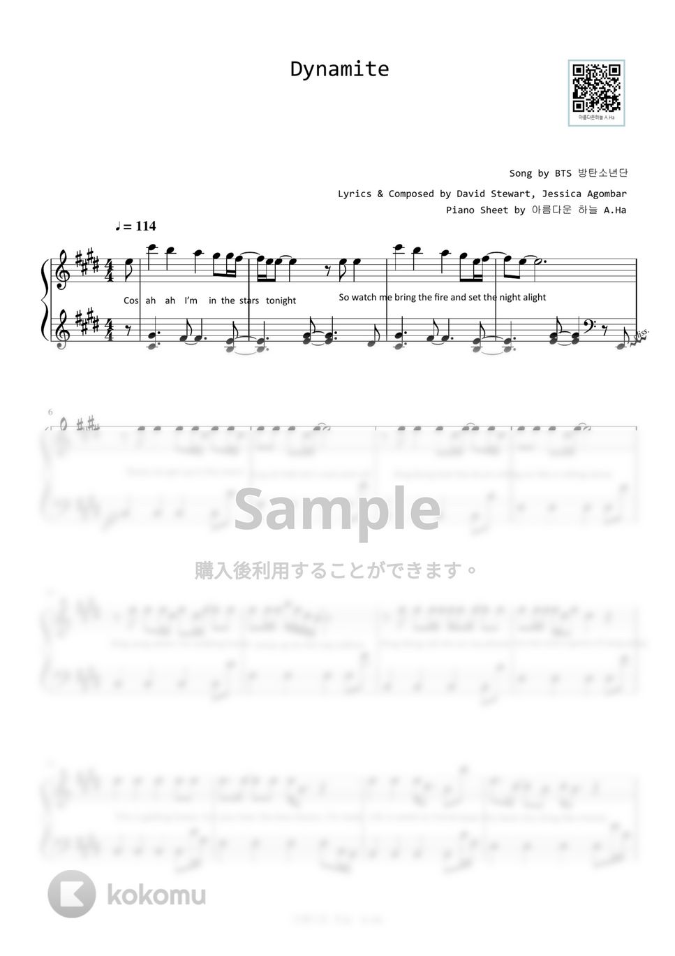 防弾少年団(BTS) - Dynamite (Level 4 -Original Key) by A.Ha