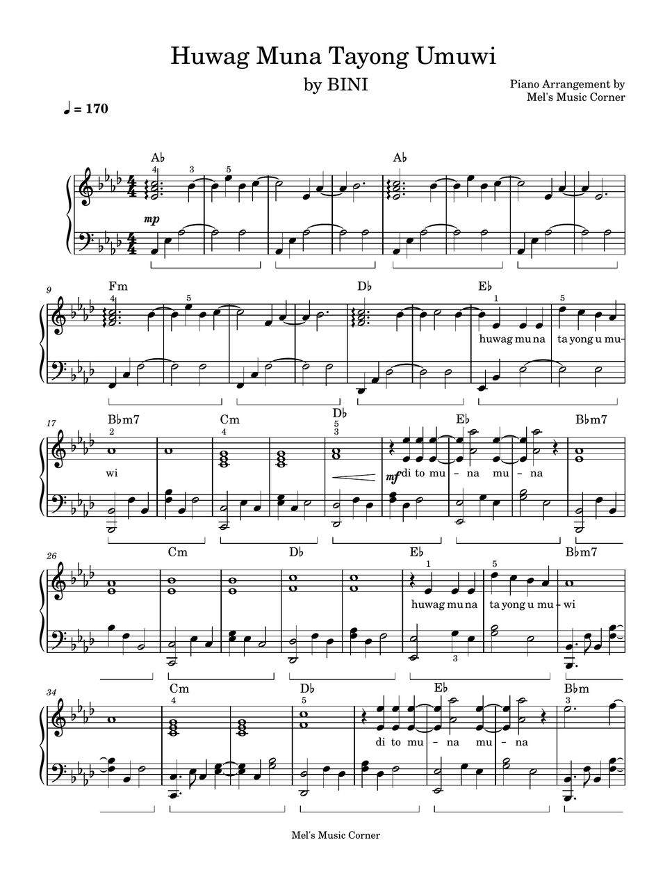 BINI Huwag Muna Tayong Umuwi (piano sheet music) Sheets by Mel's