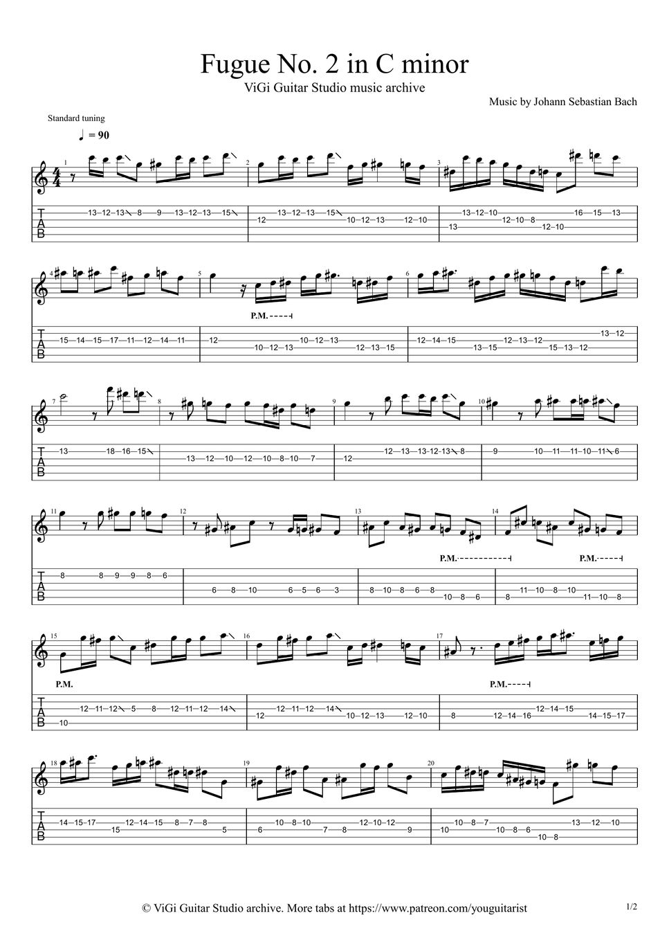 Bach Prelude And Fugue Cm From WTK electric Guitar Sheets