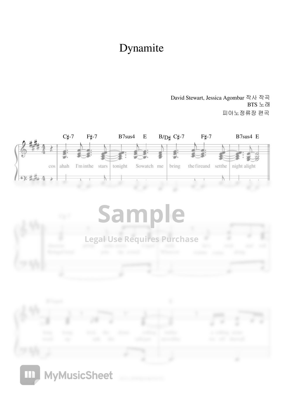 BTS - Dynamite (Music sheet+mp3) by pianojeongryujang