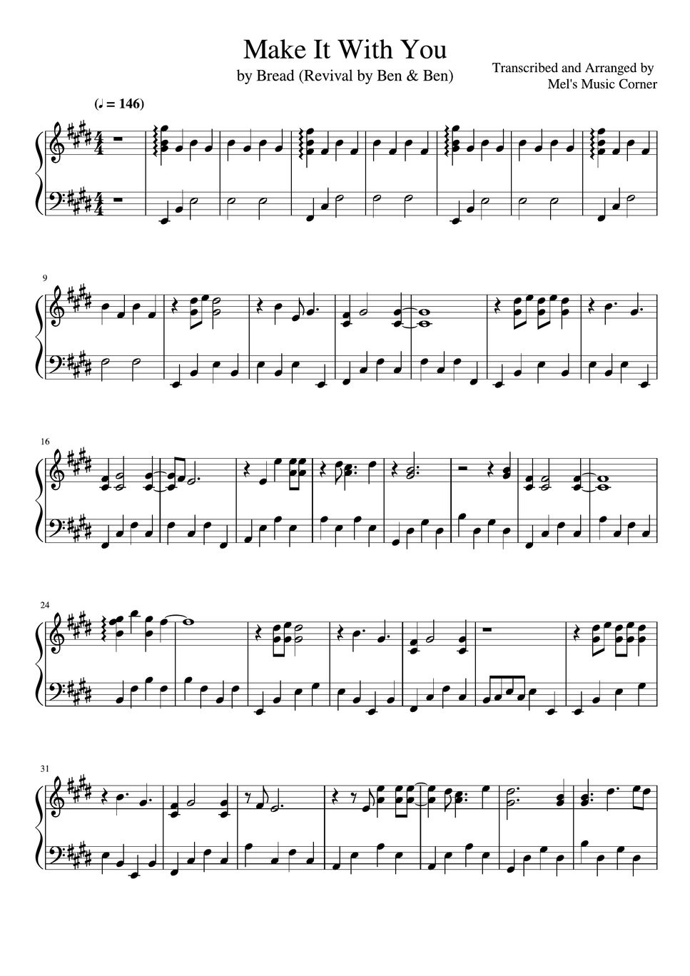 Bread ben ben version make it with you piano sheet music by
