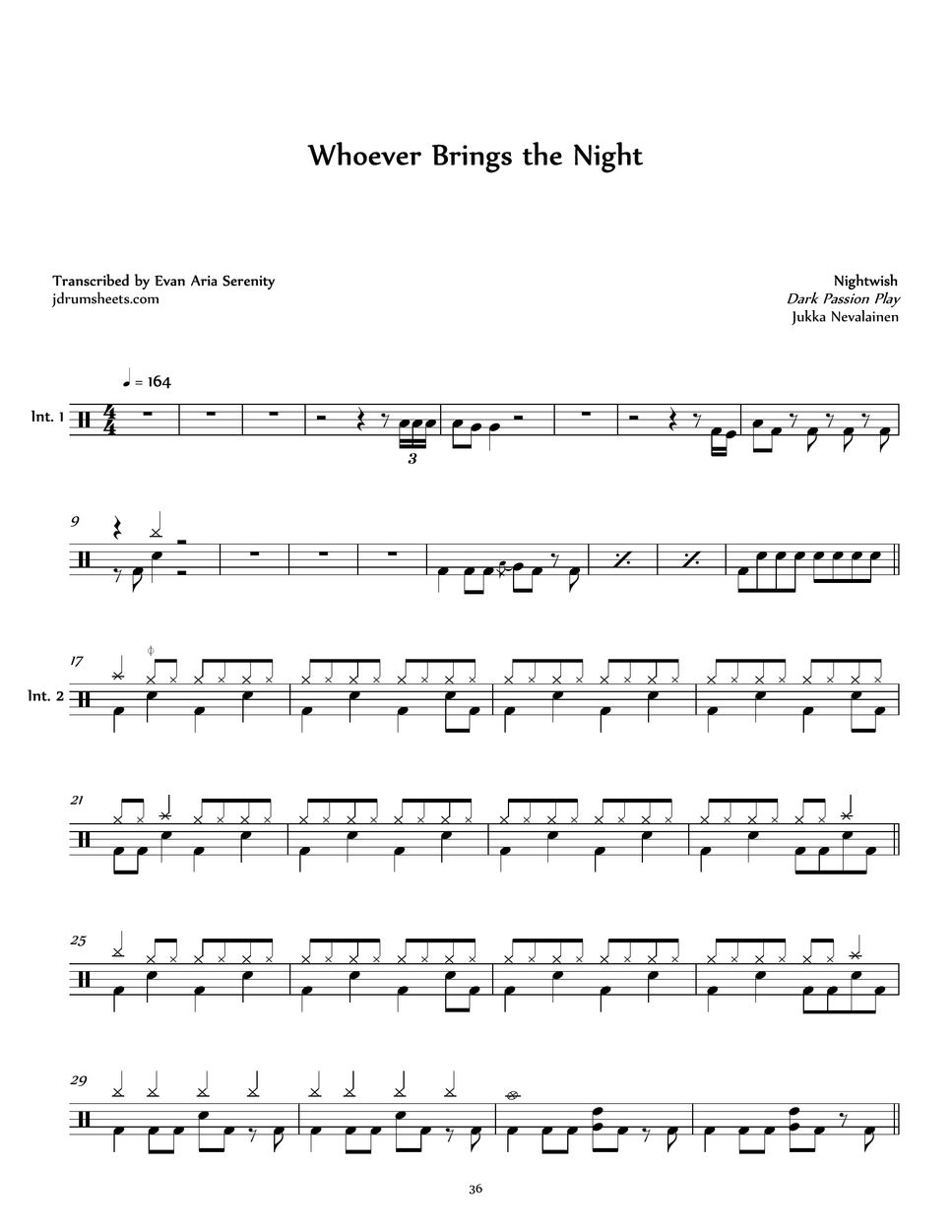 Nightwish - Whoever Brings the Night by Jaslow Drum Sheets