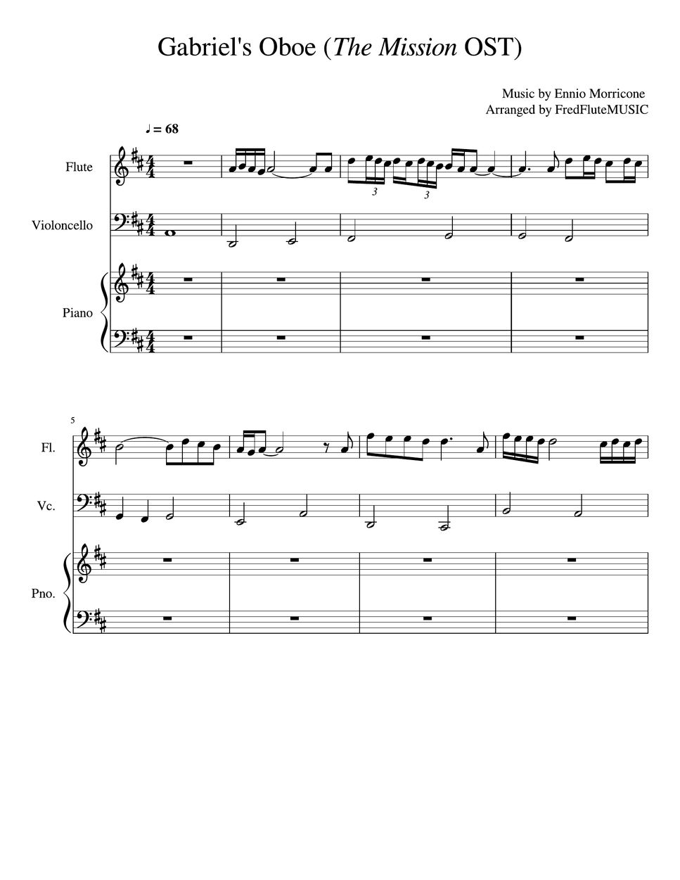 Ennio Morricone - Gabriel's Oboe - Piano, Flute, Cello (Flute, Cello, Piano Trio) by FredFluteMUSIC