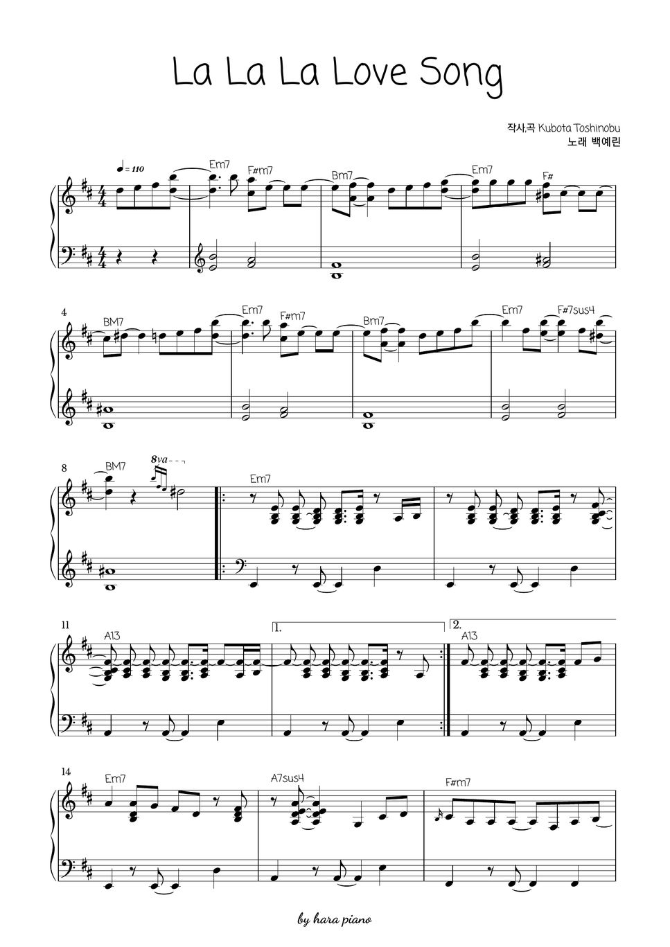  la la la love song sheets by hara piano