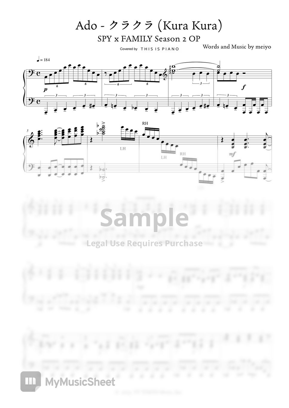 Ado kura kura spyxfamily s2 op sheets by this is piano