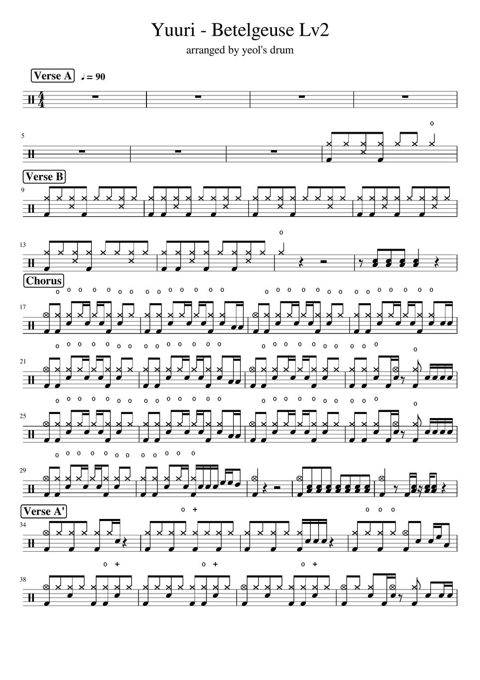 yuuri - betelgeuse (Lv2) Sheets by yeols drum