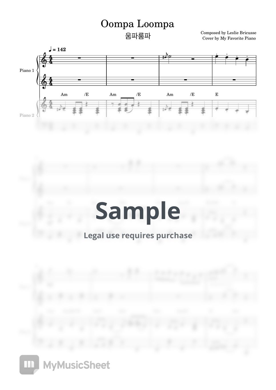 Wonka ost oompa loompa 4 hands sheets by my favorite piano