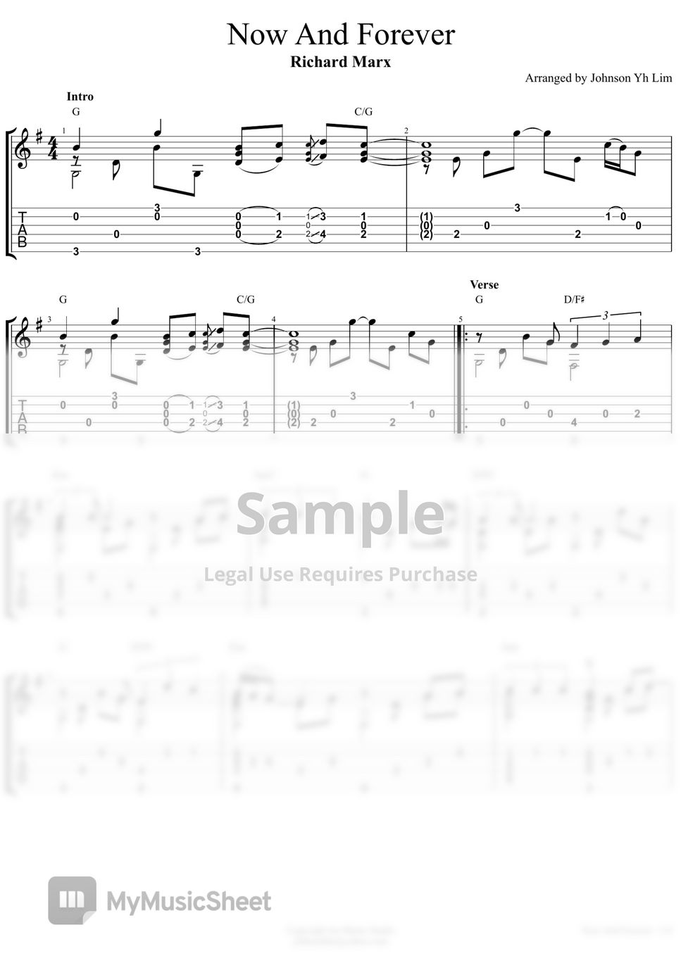 Richard marx now and forever guitar fingerstyle tab 1staff by