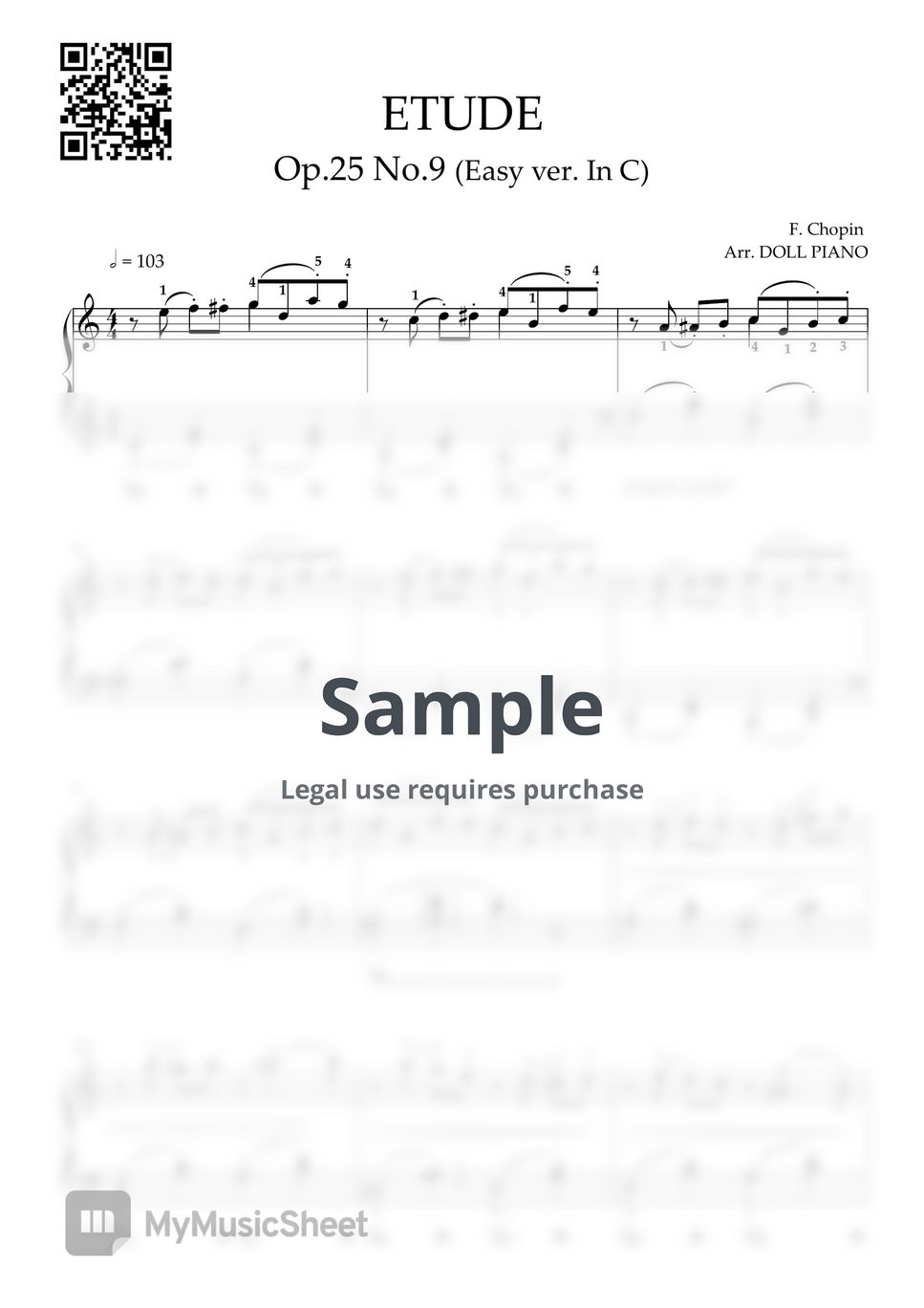 chopin - 쇼팽 에튀트 Op.25 No.9 (나비) (쉬운버전, 다장조, 큰 손 버전) by DOLL PIANO