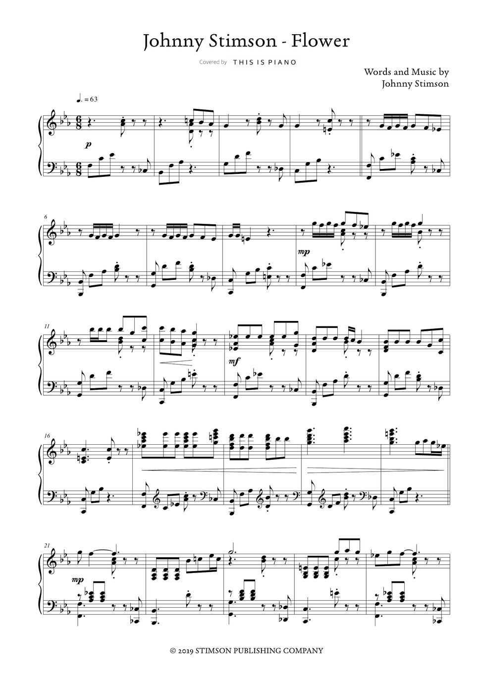 Johnny Stimson Flower Lembar Musik by THIS IS PIANO