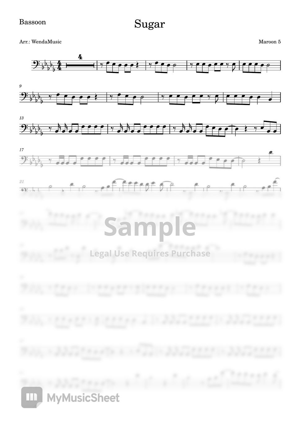 Maroon 5 Sugar (Bassoon) Sheets by WendaMusic