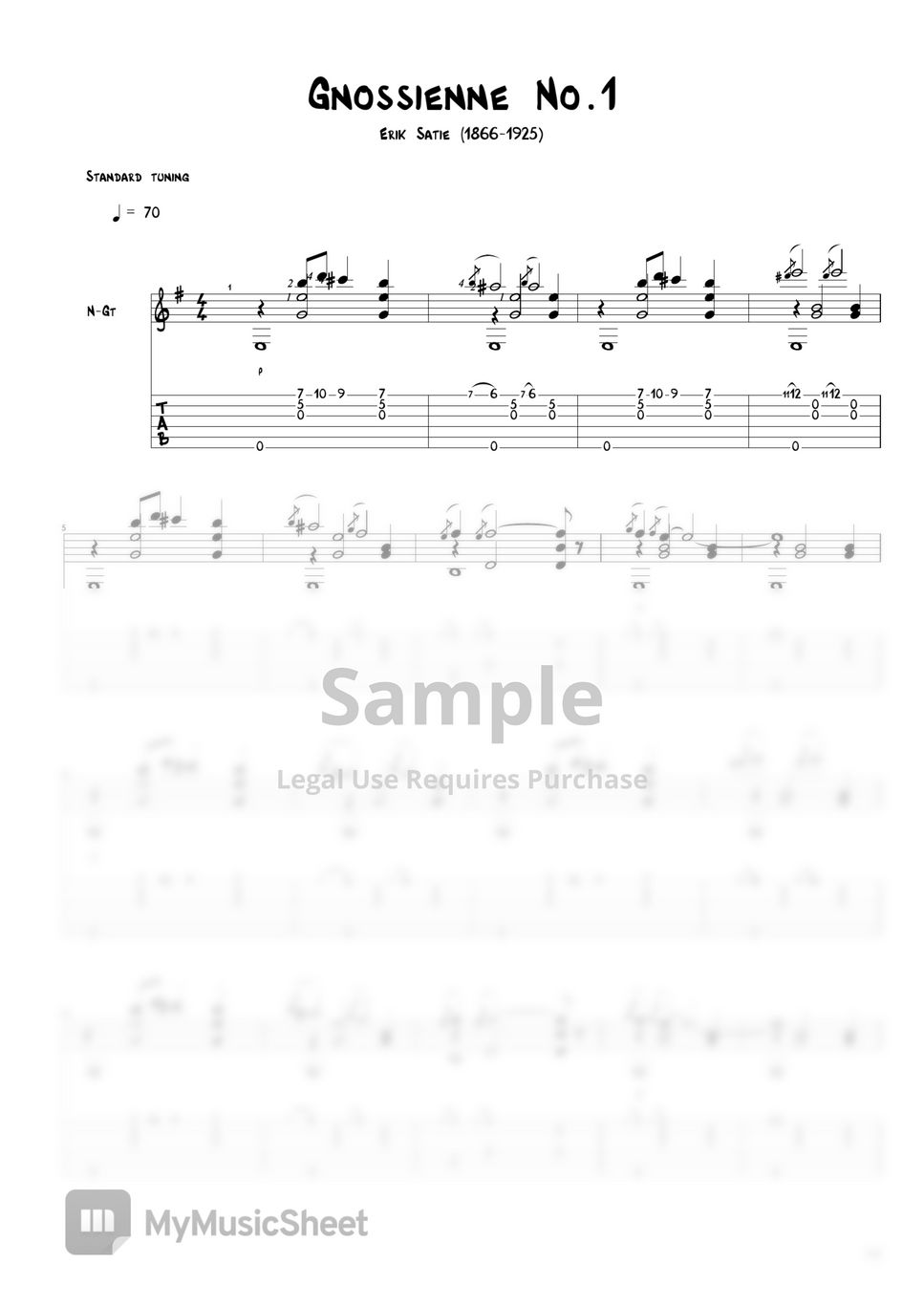Tablature Gnossienne n°2 de Erik Satie (Guitar Pro) - Guitare seule