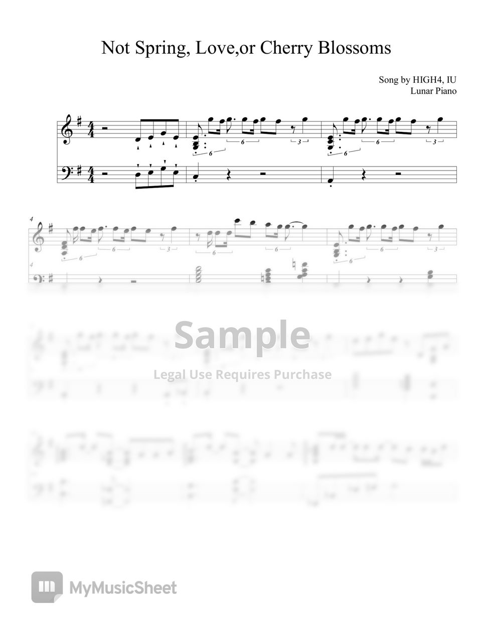 HIGH4, IU Not Spring, Love or Cherry Blossoms แผ่น by Lunar Piano
