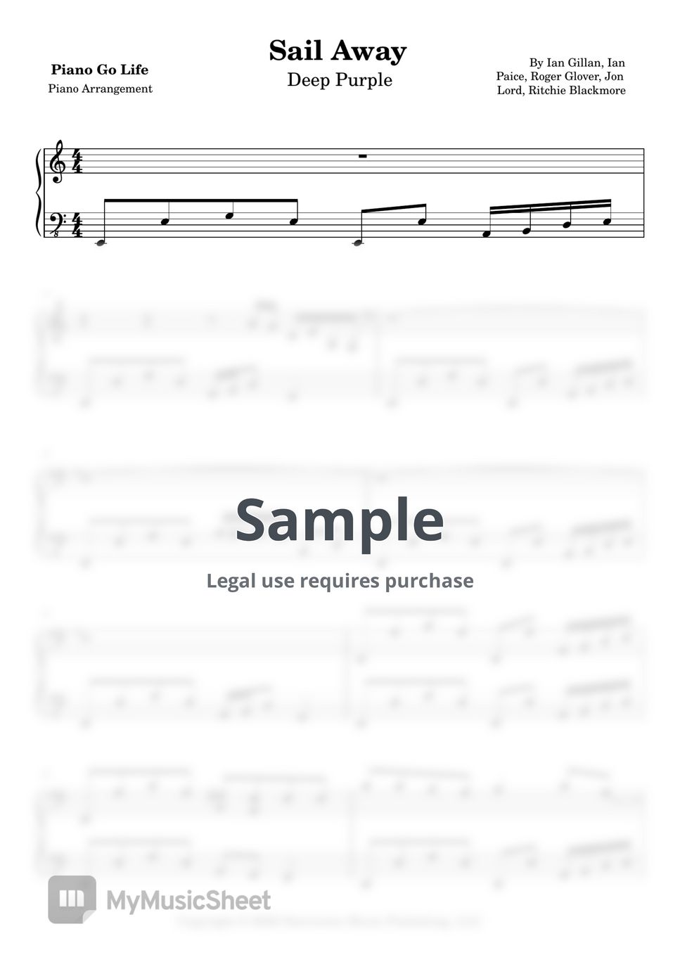 Deep Purple Sail Away Sheets by Piano Go Life
