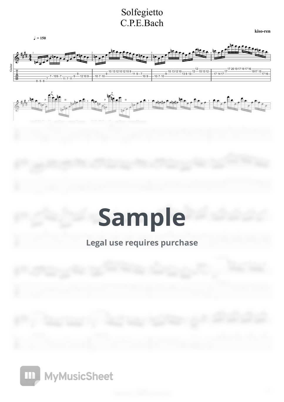 C.P.E.Bach - Solfeggietto C.P.E.Bach (TAB PDF & Guitar Pro files.（gp5）) by Technical Guitar