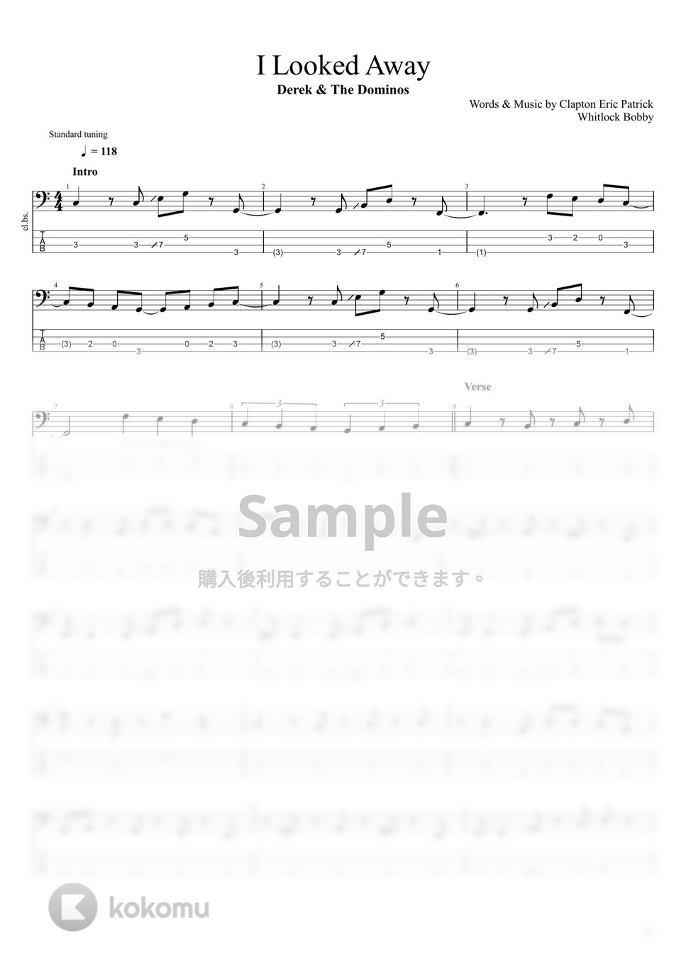 Derek & The Dominos - I Looked Away タブ+五線譜 by まっきん