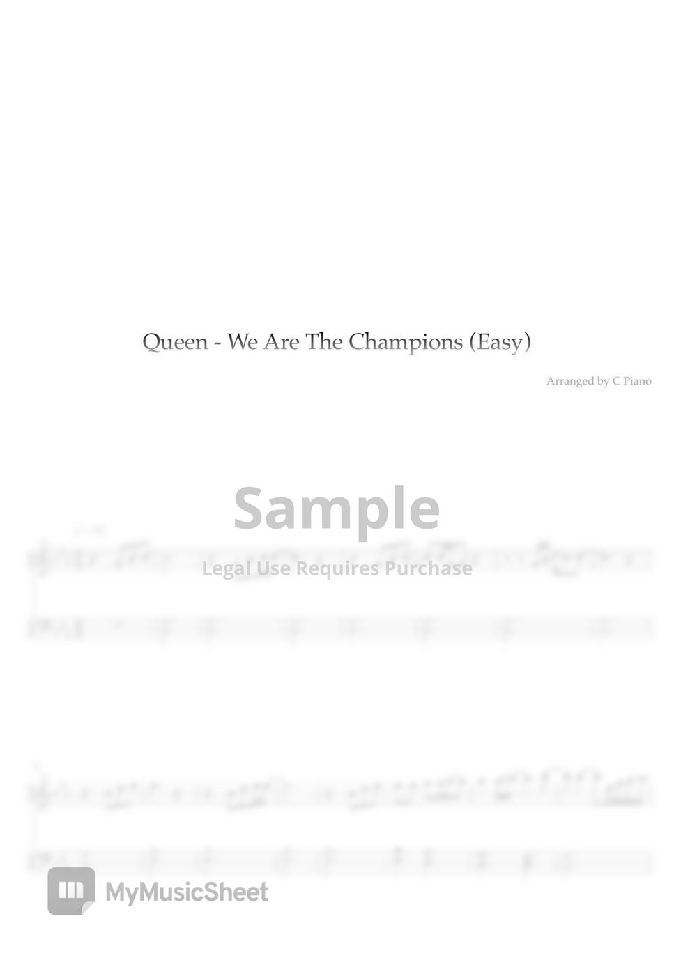 Queen - We Are The Champions (Easy Version) Sheets By C Piano