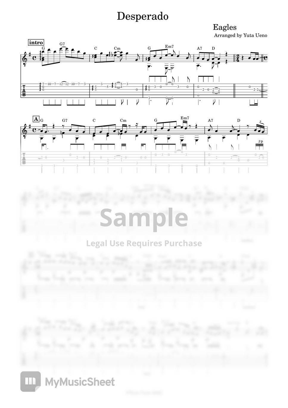 Eagles - Desperado (Fingerstyle) Tab + 1staff by Yuta Ueno