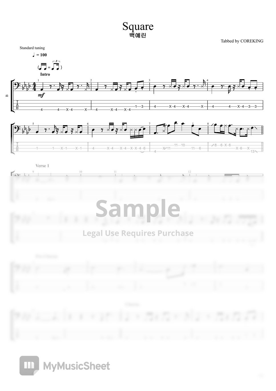 Yerin Baek - Square (BASS TAB) Sheets by COREKING