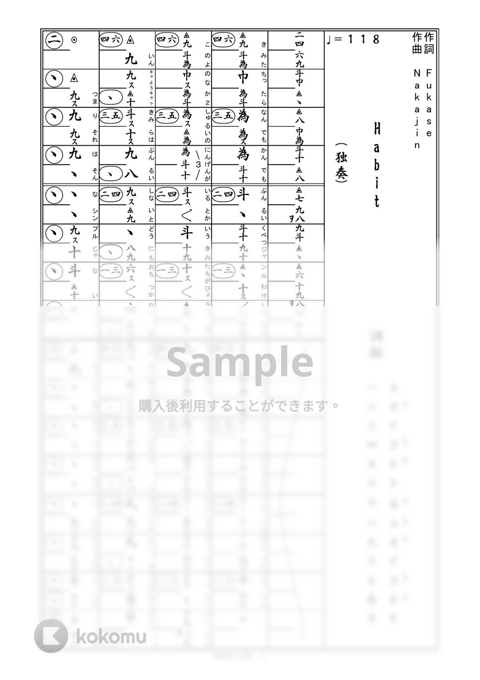 SEKAI NO OWARI - 箏譜　Habit（ソロ） by 織姫