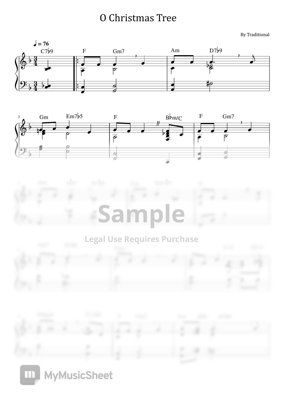 Traditional - O Christmas Tree (For Piano Solo With Chord) Sheets by poon