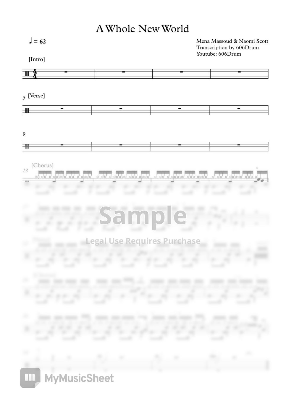 Mena Massoud Naomi Scott A Whole New World From Aladdin Drum Sheets By 606drum 