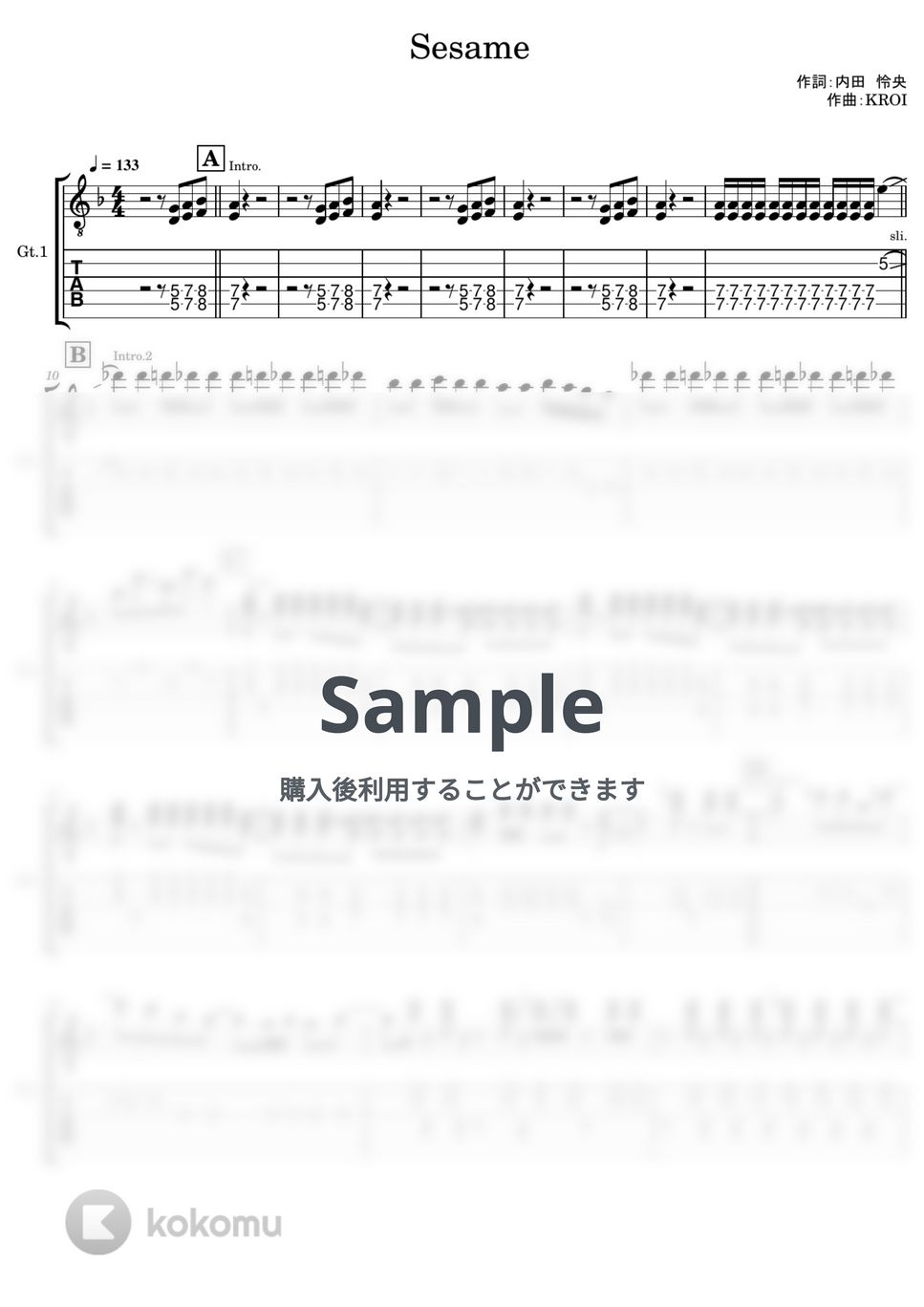 Kroi - Sesame (ギターTAB譜) by やまさんルーム