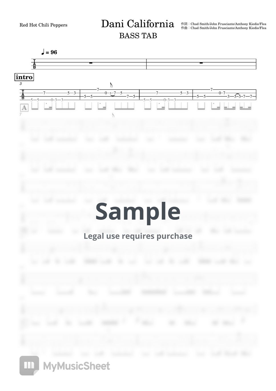 Dani california bass tabs