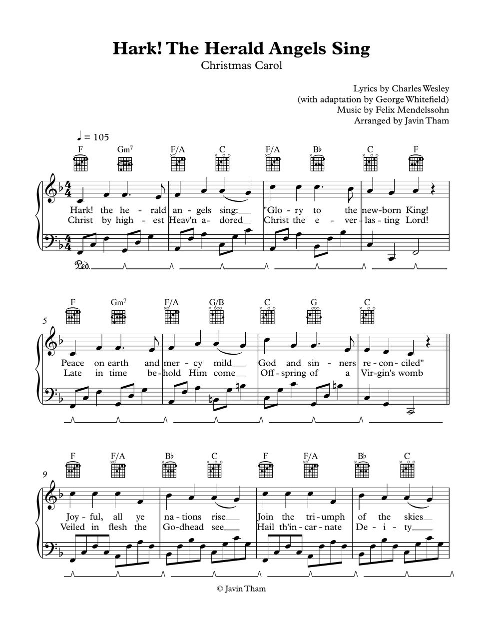 Hark! The Herald Angels Sing Sheet by Javin Tham