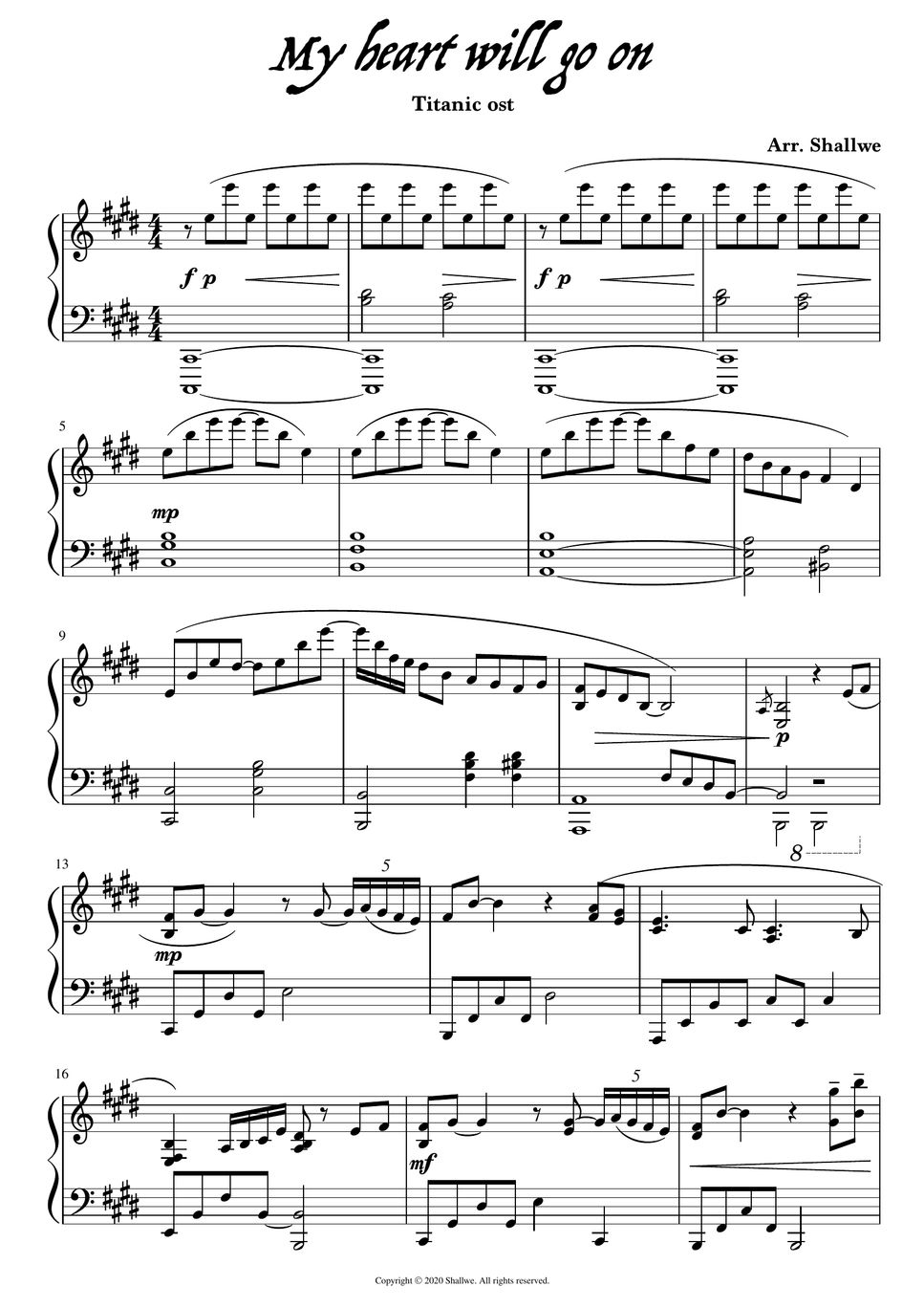 Titanic ost my heart will go on piano cover sheets by shallwe