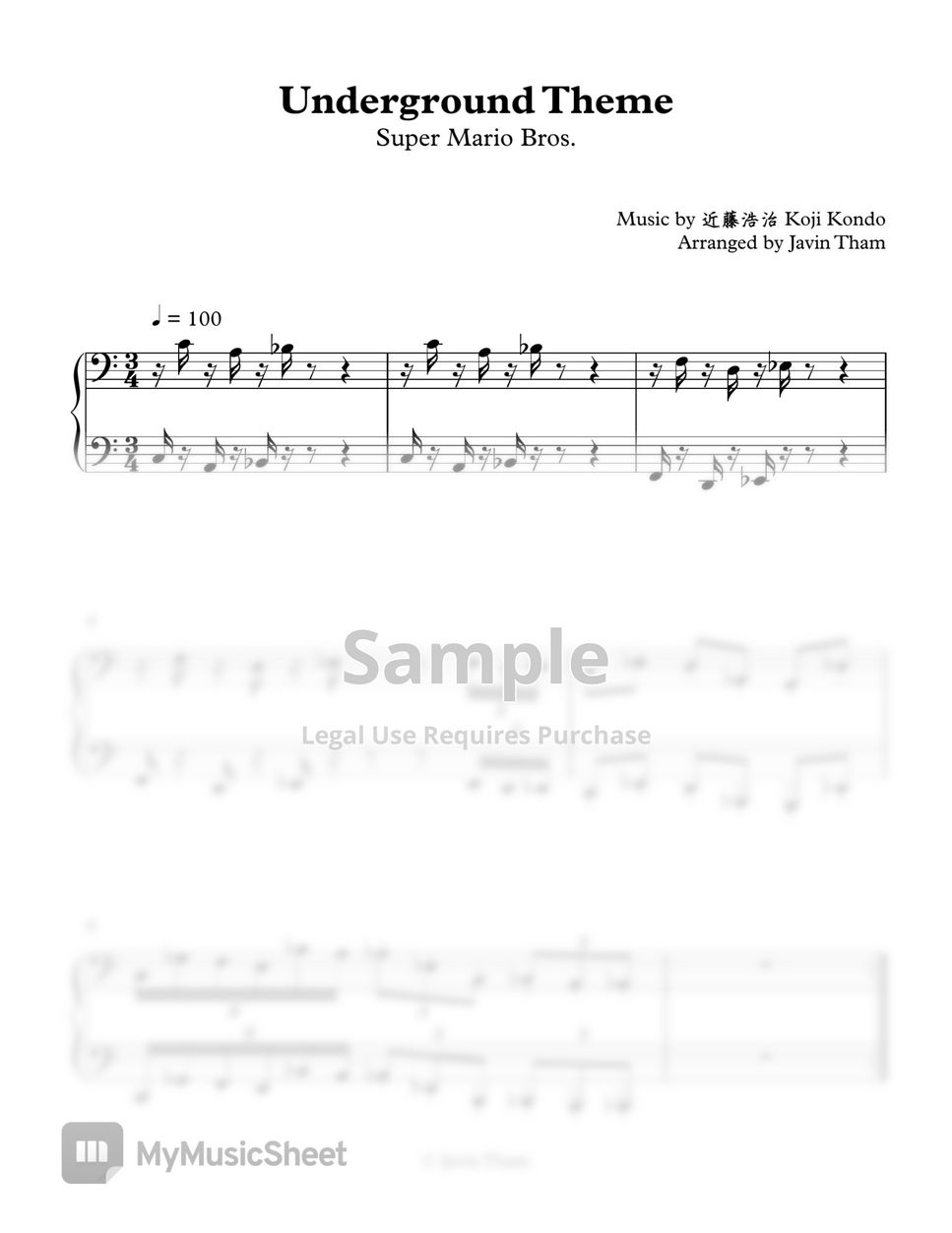Super Mario Bros. - Underground Theme 楽譜 by Javin Tham