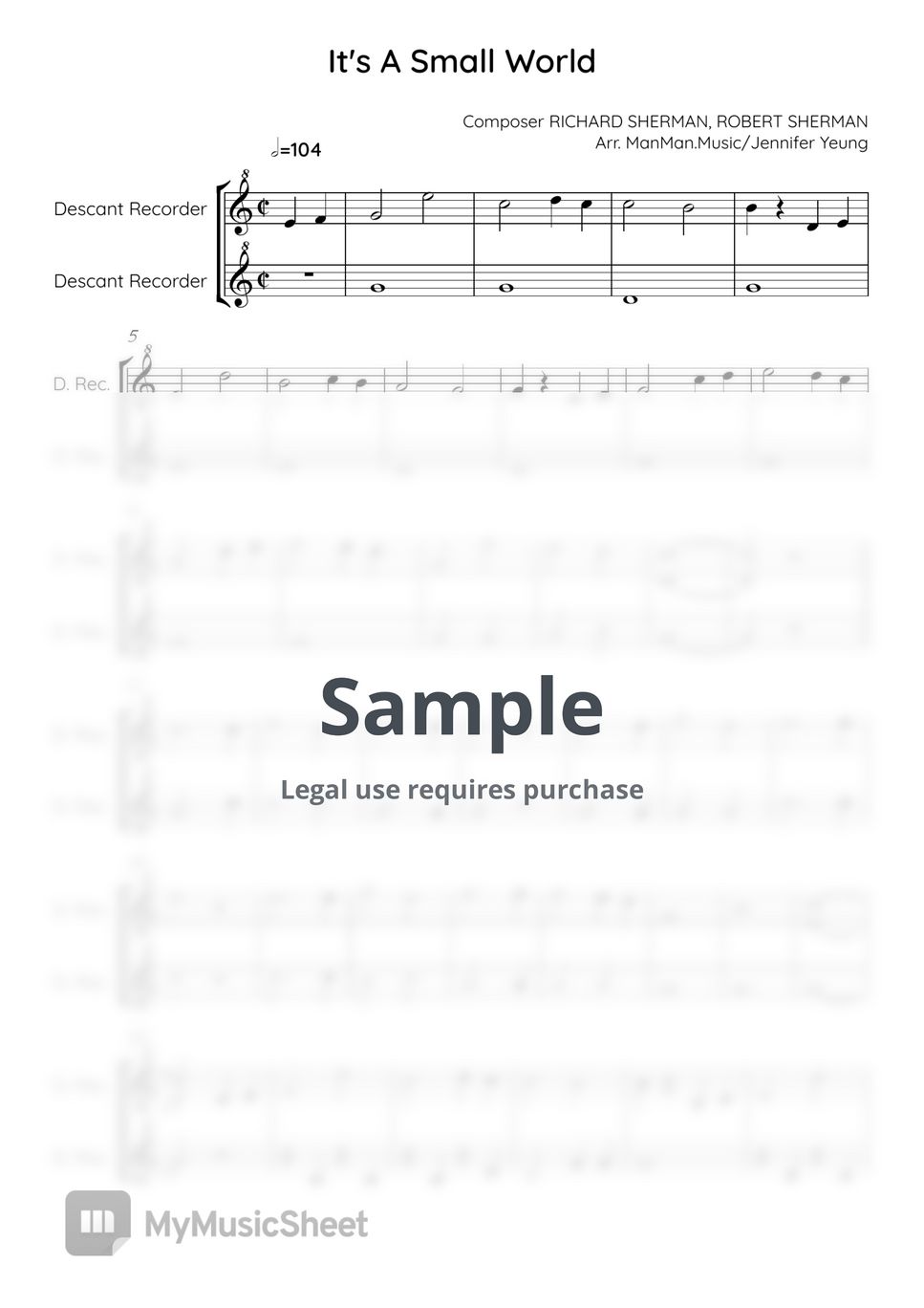 It's a Small World Duet (Recorder) Sheets by Jennifer Yeung